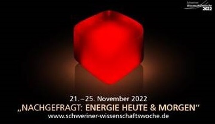 Titel "Nachgefragt: Energie heute und morgen" vom 21.25. November 2022. www.schweriner-wissenschaftswoche.de