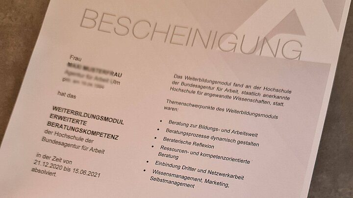 Wissenschaftliche Weiterbildung - Bescheinigung