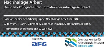 Titelfolie Vortrag Nachhaltige Arbeit. supported by DFG. Deutssches Komitee für Nachhaltigkeitsforschung in Future Earth
